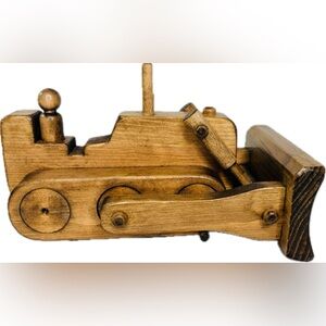 Vintage Hand Made Wooden Bulldozer Toy